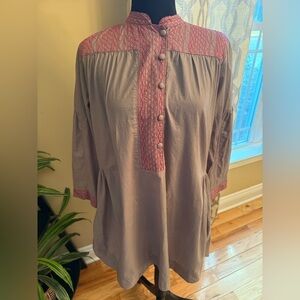 Roberta Roller Rabbit Brown/Pink Embroidered Cotton Shirt Dress Women’s Size S